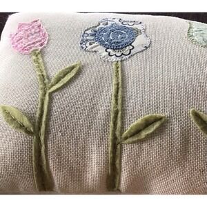 Handmade Floral  Embroidered Accent Pillow 15x9 Cottagecore Farmhouse Decor